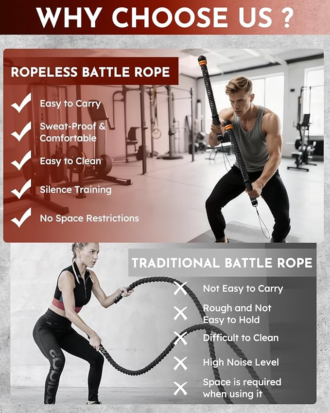 Ropeless Cordless Portable Battle Ropes for Home Gym,Adjustable Weight Z-Rope,Workout Equipment Weighted,Exercise Strength Training,No Endless Jump Rooes,Fitness Working Flex Springs Sticks(Black)