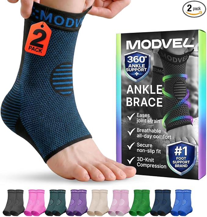 Modvel Ankle Brace for Women & Men - Compression Ankle Sleeve & Foot Brace, Right Left Ankle Support for Sprained Ankle, Achilles Tendonitis, Plantar Fasciitis Relief, Running Basketball Soccer