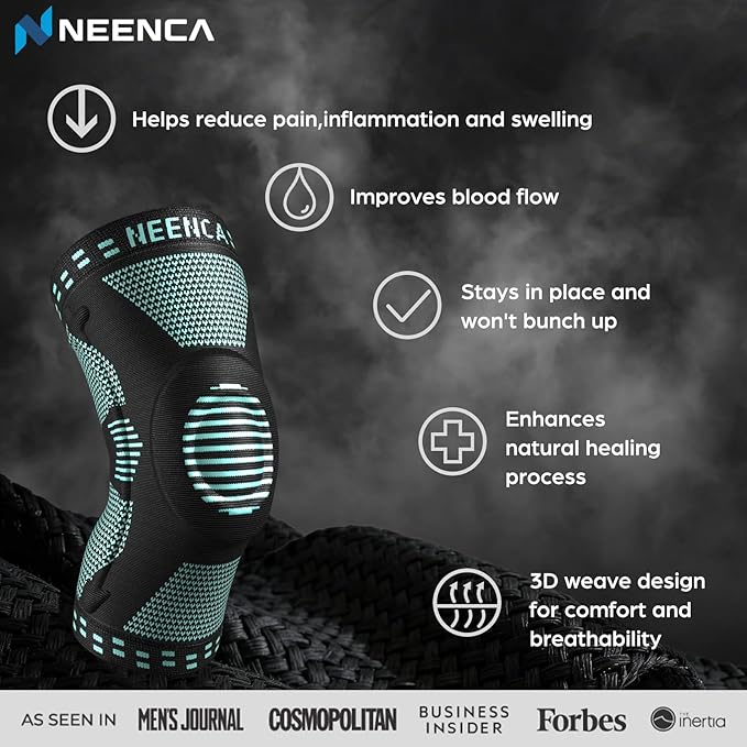 NEENCA Professional Knee Brace for Pain Relief, Medical Knee Support with Patella Pad & Side Stabilizers, Compression Knee Sleeve for Meniscus Tear, ACL, Joint Pain, Runner, Workout (Emerald, XXXL)
