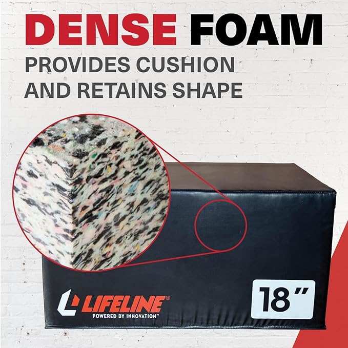 Lifeline Fitness Foam Plyo Box - Durable Plyometric Jump Box with Vinyl Cover and Handles for Cross Training, HIIT, Exercise Equipment - Multiple Heights Available