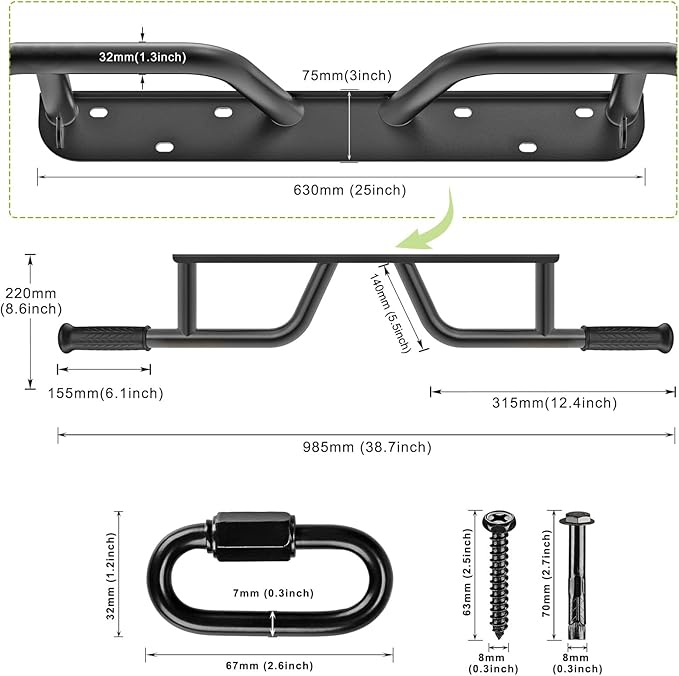 Kipika Heavy Duty Wall Mounted Doorway Pull Up Bar, Multifunctional Chin Up Bar, Portable Fitness Door Bar, Body Workout Home Gym System