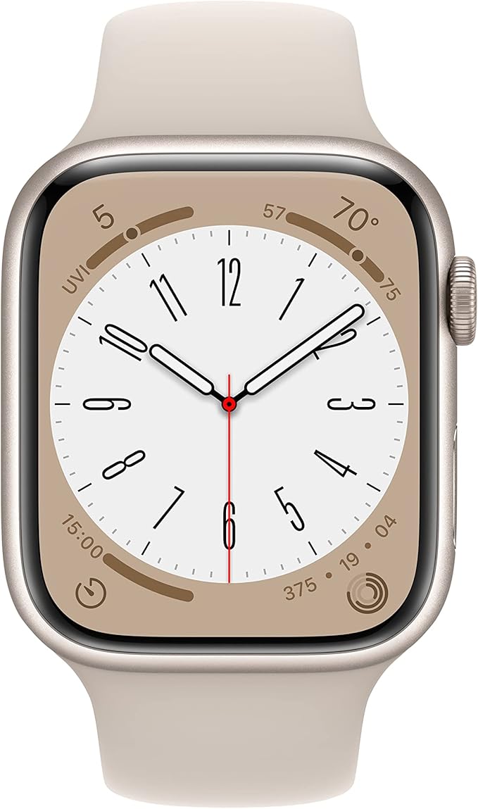Apple Watch Series 8 [GPS + Cellular 45mm] Starlight Aluminum Case with Starlight Sport Band S/M (Renewed)