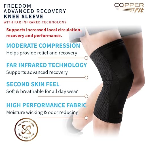 Copper Fit PRO Recovery Knee Compression Sleeve - Breathable, Second Skin Feel - Arthritis, Joint Pain, Circulation - For Men and Women (Small)