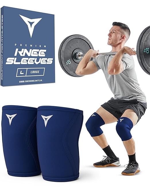 Breaking Limits Navy Blue Lifting Knee Sleeves Men (Pair) - 7MM Sleeves Weightlifting Men & Women - Powerlifting Knee Sleeves for Squats - Squat Knee Brace for Lifting - Rodilleras para Gym Hombre y Mujer (XL)