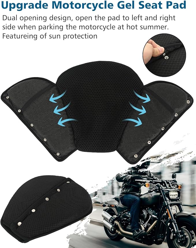 SUNPIE Motorcycle Gel Seat Pad Universal Motor Bike Seat Cover with Sun Protection Covers 3D Honeycomb Breathable Comfortable UV Resistance for Seat Height Adjustment &Vibration Reduction