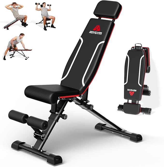 Weight Bench, 880lbs Capacity Adjustable Workout Bench with Headrest for Bench Press, Fast Folding Incline Decline Flat Bench for Home Gym
