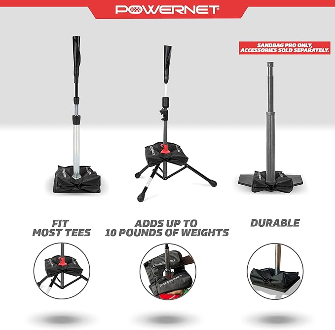 PowerNet Sandbag Pro for Baseball & Softball Tee, Universal Fit Portable Weight for Stabilizing Baseball Tees During Batting Practice