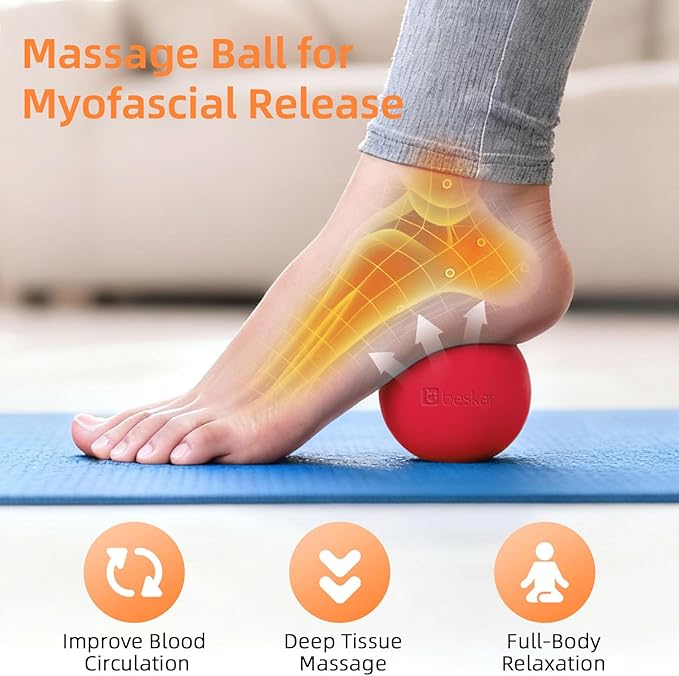 Massage Lacrosse Balls for Myofascial Release, Trigger Point Therapy and Yoga Therapy, Foot Massage Ball to Relieve Plantar Fasciitis Red