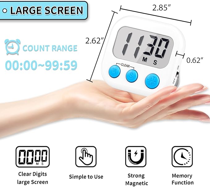 Timer for Kids Teachers Digital Kitchen Timers for Cooking Large Magnetic Classroom Timer 4Pack-White Pink