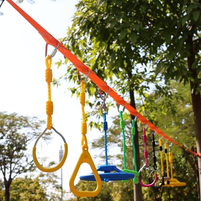 Ninja Rings Monkey Bars Swing Trapeze Bar Playground Swingset Rings Ninja Course for Kids Ninja Gymnastic Rings Backyard Ninjaline Obstacle Accessories (6 Color)