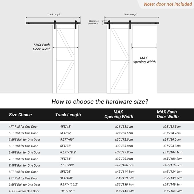 CCJH 8FT Sliding Barn Door Hardware Kit Heavy Duty for Max Fit 49'' Wide Single Wooden Door