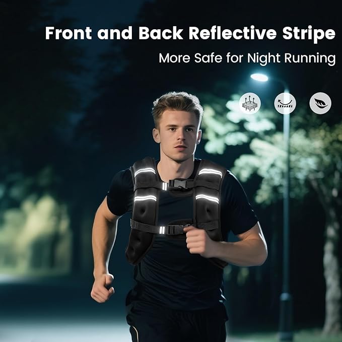 Weighted Vest Woman Men,8lb/10lb/12lb/16lb/20Lb Weight Vest w/Reflective Stripe， Bust Adjustable Running Vest for Workout Strength Training Walking
