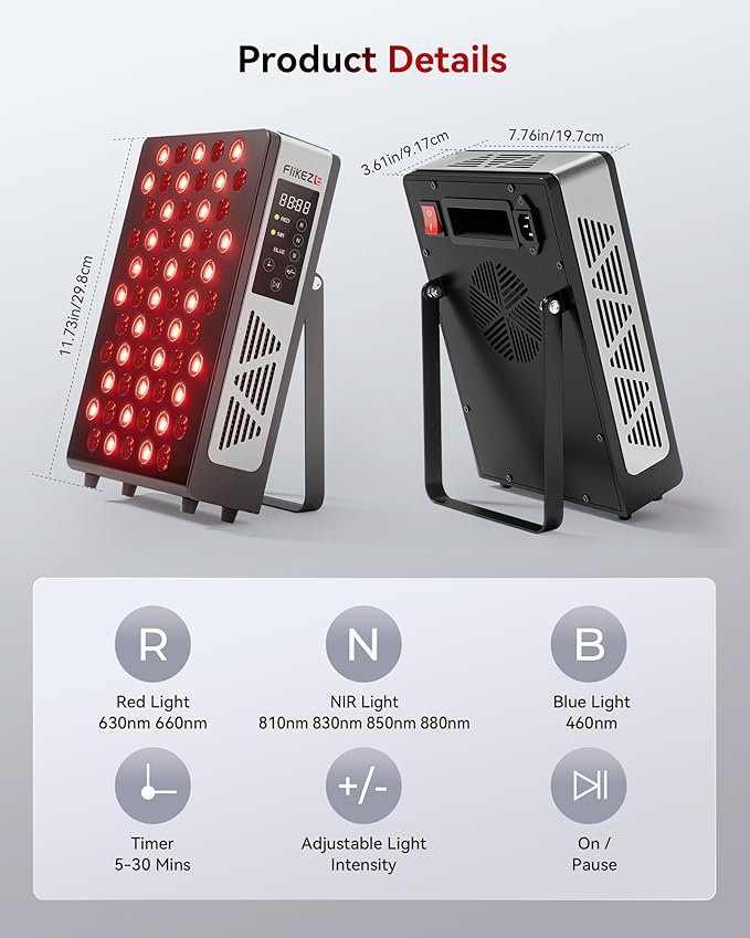 Red Light Therapy for Body Face, 3+4 Chips 7 Wavements 460nm-880nm Red Light Panel with 4 Modes, Dimmable & Timer, Blue Lights Infrared Light Therapy for Home Office Gym, Elite 60 LEDs