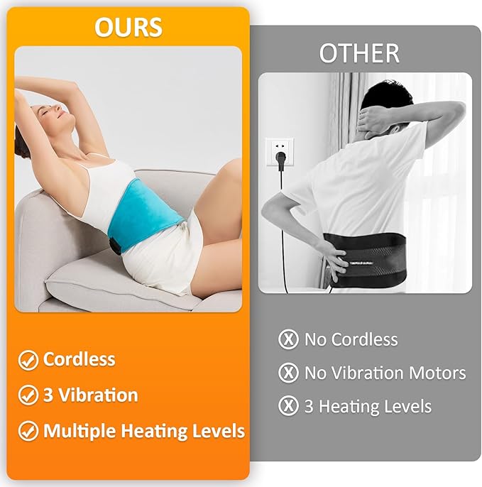 Cordless Back Heating Pad for Back Pain Relief, Massager Vibration Low Noise Upgraded 5000mAh Rechargeable Battery Heating Pad for Back, Heated Wrap for Back, Auto Shut Off
