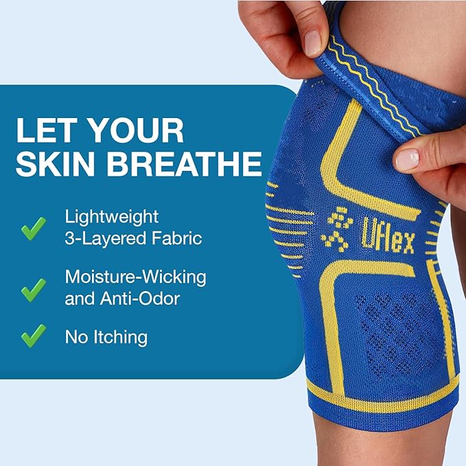 UFlex Athletics Knee Brace for Men and Women Knee Compression Sleeve Support for Arthritis Joint Pain Relief, Workout, Swelling, Sports, Circulation, Running, Recovery Support for ACL & Meniscus Tear