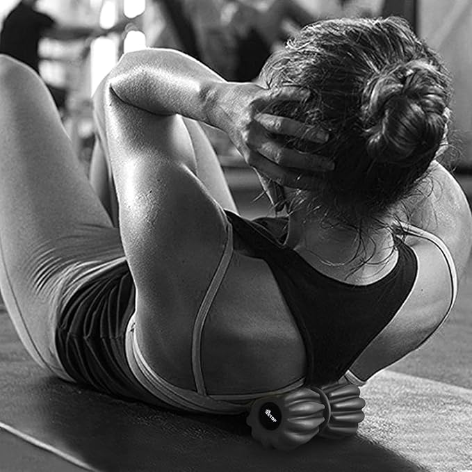 TETOP Peanut Massage Ball 3.5 * 3.5 * 6.3in/0.33lb, Double Lacrosse Massage Ball, Back Foot Neck Massage Roller for Physical Therapy, Myofascial Release, Deep Tissue and Trigger Point (Black)