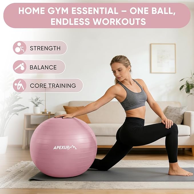 APEXUP Yoga Ball Exercise Ball Anti Slip Heavy Duty for Fitness, Balance & Core Workout, Balance Training, Pregnancy & Physical Therapy, 5 Sizes