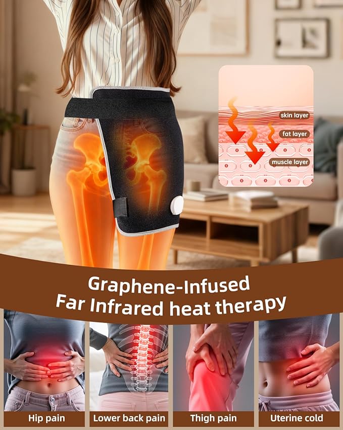 Graphene Hip Heat Therapy Wrap, Targeted Heating Pad for Hips, Lower Back & Thighs, Electric Thermal Support with Adjustable Straps & 3 Heat Settings, 18.5" x 16"