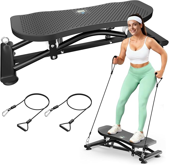 Balance Board for Adults, Rocking Stepper with Resistance Bands, 300LBS Portable Wobble Board, Quiet Side to Side Ski Simulator Trainer Exercise Machine for Home Gym Core Workout