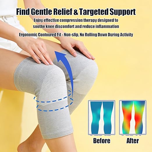 Bamboo Charcoal Compression Knee Sleeve - Elastic Knee Braces for Men & Women - Breathable Knee Support for Arthritis, Running, Workout, Joint Pain Relief (Gray, Medium)