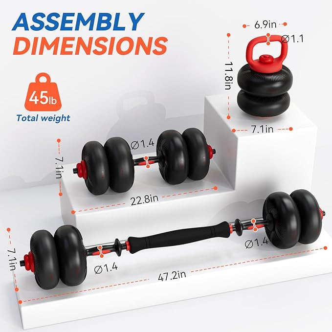 LIFERUN Adjustable Dumbbell Set, Soft PVC Coated, 45lbs/67lbs Free Weight Set Home Gym, 4-in-1 Used As Barbell, Dumbbells, Kettlebell, Weight Plates, Weights Dumbbells Set, Space Saving Fitness Exercise For Men/Women
