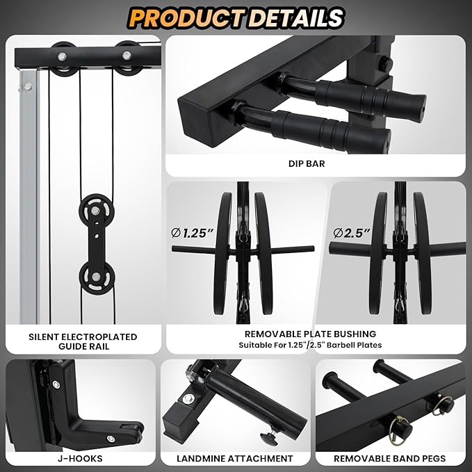 GarveeLife Power Cage, Multi-Function Squat Rack with LAT Pulldown, 1600 LBS Weight Capacity Fitness Power Rack with Cable Pulley System and j-Hooks, Dip Bars and Landmine Attachment for Home Gym