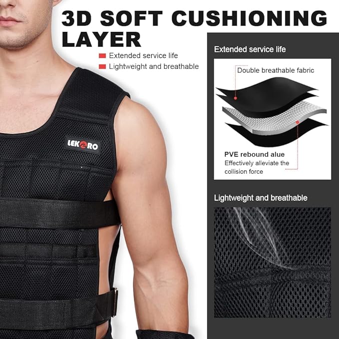Weighted Vest Set 44LB for Men & Women, Adjustable Workout Weight Vest with Steel Plates, Weighted Training Vest with Wrist Weights and Ankle Weights for Strength Training, HIIT, Rucking & Cardio