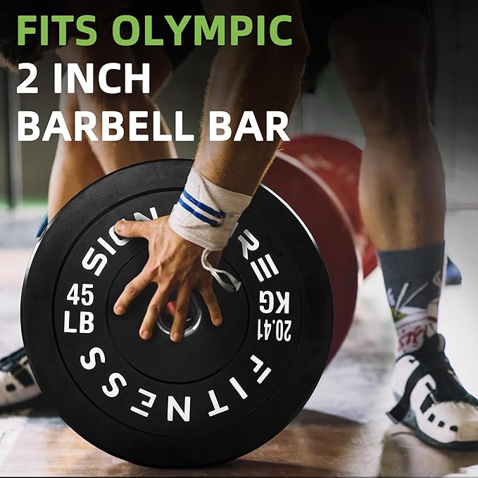 Fitvids Olympic Bumper Plates Set, 2" Weight Plates for Strength Training & Weightlifting, Paris or Set or Set with Barbell, Multiple Options