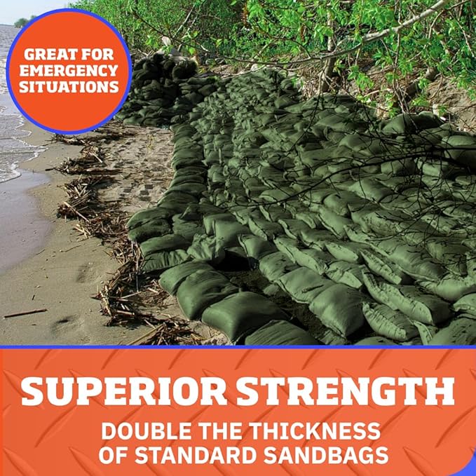 DURASACK Pro Max Heavy Duty Sand Bags for Flooding with 4,000 Hours UV Protection Sandbags for Weight, 100 lbs Capacity, 14x26 in, Green, 10 Count
