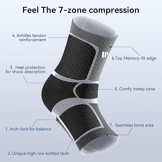 Flat Knitting Ankle Brace For Women&Men, 7-Zone Dynamic Compression Sleeve w/Flex Strap,Foot Support For Sports, Sprained Ankle, Achilles Tendonitis, Plantar Fasciitis Relief(Pack of1)M, Black