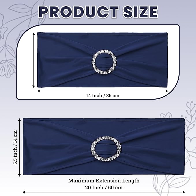 MDS Pack of 150 Spandex Chair Sashes Bows Universal fits Elastic Stretch Chair Bands Ties with Buckle Slider Bow for Wedding Decoration Spandex Slider Sashes Bow - Navy Blue