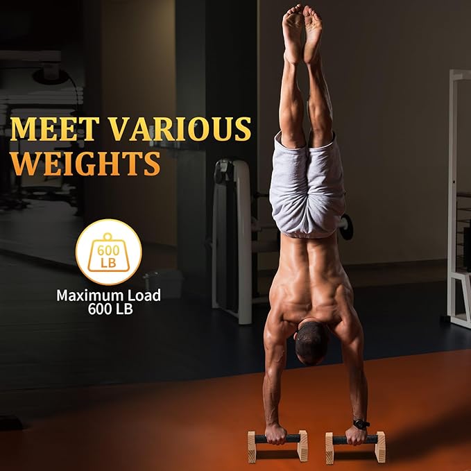 Push-up Stand, 2 PCS Wood Pushup Bars Non-Slip Base Exercise Home Workout Equipment, Wooden Parallettes Handle Stands Grip for Men Strength Training, Planks Calisthenics