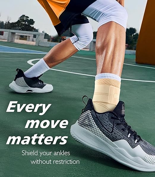 Flat Knitting Ankle Brace for Women&Men, 7-Zone Dynamic Compression Sleeve w/Flex Strap,Foot Support for Sports, Sprained Ankle, Achilles Tendonitis, Plantar Fasciitis Relief(Pack of1) M,Nude