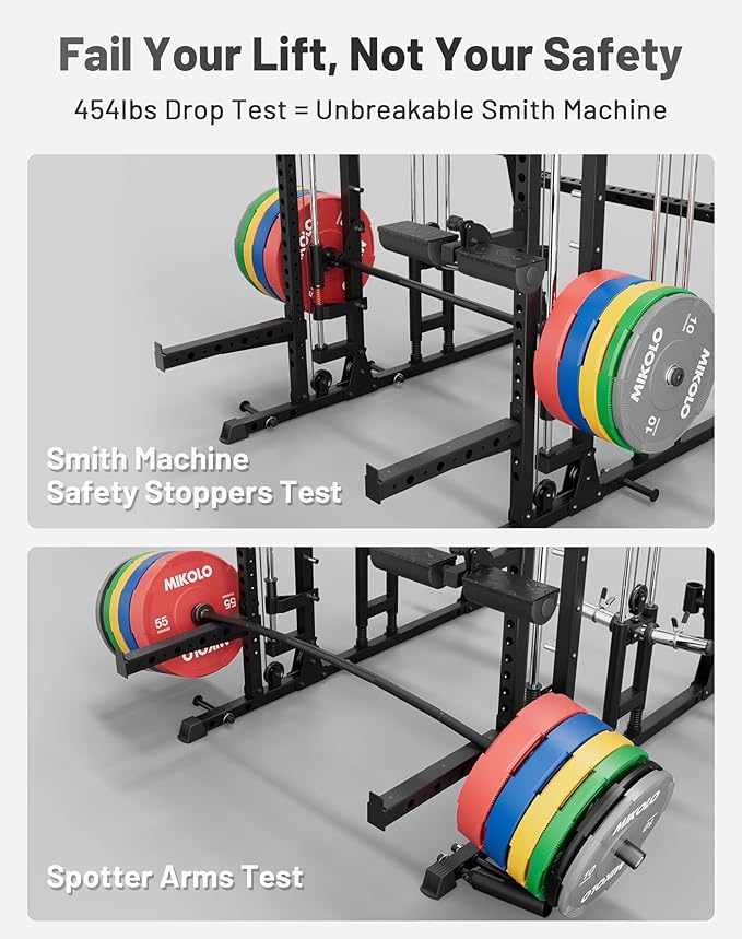 Mikolo M4 2.0 Smith Machine, 2200lbs Squat Rack with LAT-Pull Down System & Cable Crossover Machine, Training Equipment with Leg Hold-Down Attachment