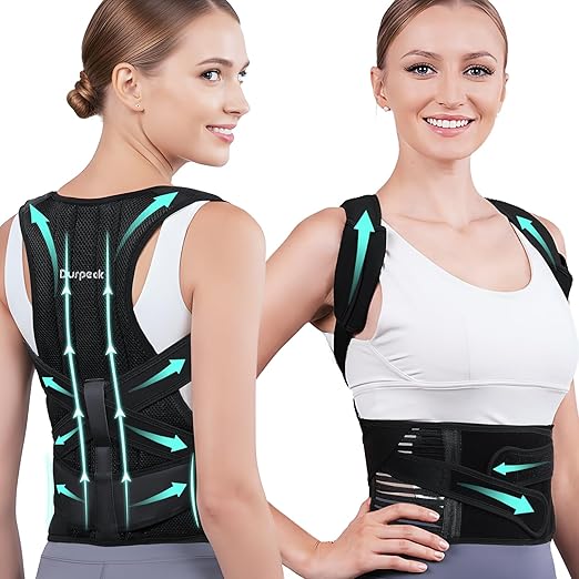 Posture Corrector for Women and Men, Full Back Brace Support with Adjustable Shoulder Straps, Shoulder and Back Straightener Posture Correction, Upper and Lower Back Pain Relief ( Black, Medium)