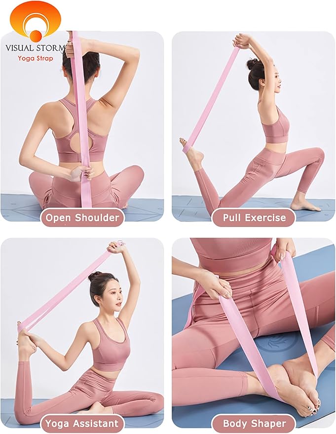 8ft Cotton Yoga Strap for Stretching with a D-Ring, Thick Cotton Nylon Yoga Belt with Extra Safe Metal Loops with Bag Set, 250g Nylon Durable Fitness Stretch Belt with Buckle As Physcial Therapy Bands Workout