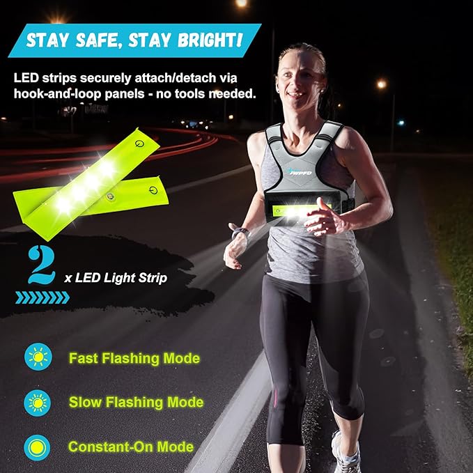Adjustable Weighted Vest for Women Men, 6-15 Lbs/12-18 Lbs Rucking Vest with LED Light Strips, Weight Vest with 6 Ironsand Weights, and Zipper Pocket for Strength Training, Walking, Running