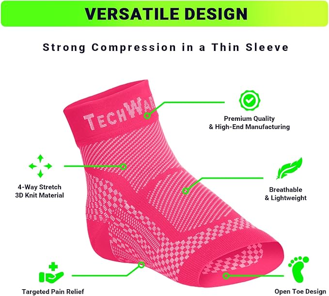 TechWare Pro Ankle Brace Compression Sleeve - Plantar Fasciitis Sock. Relieves Achilles Tendonitis. Foot Arch Support Reduces Joint Pain, Swelling & Heel Spur Pain. Injury Recovery Braces for Sports