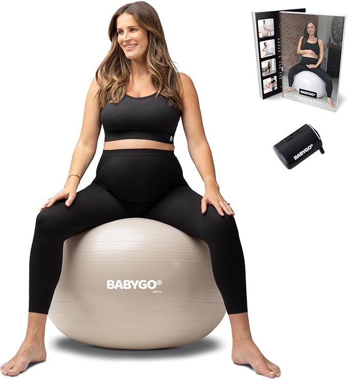 BABYGO Birthing Ball - Pregnancy Yoga Labor & Exercise Ball & Book Set Trimester Targeting, Maternity Physio, Birth & Recovery Plan Included Anti Burst Eco Friendly