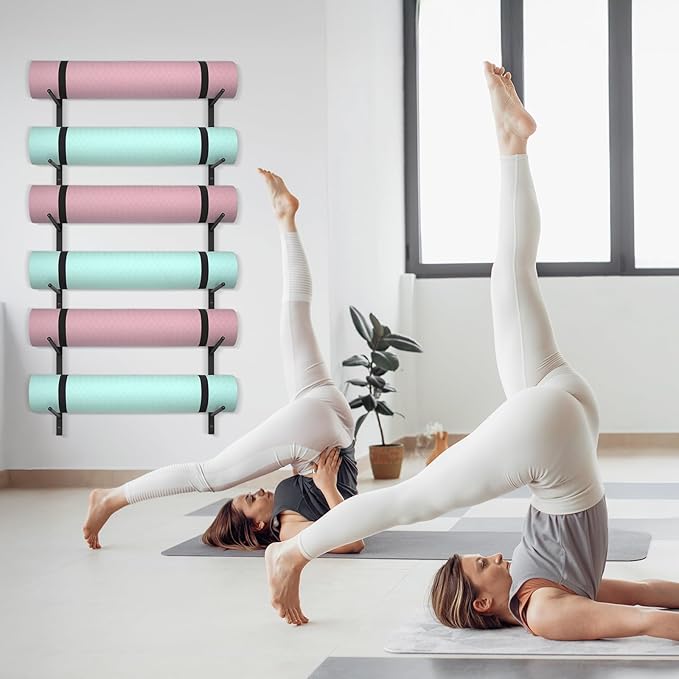 6 Tier Yoga Mat Rack,Yoga Mat Holder Wall Mount,Yoga Mat Storage Rack,Holds 30 lbs for Foam Rollers,Resistance Bands,Home Gym