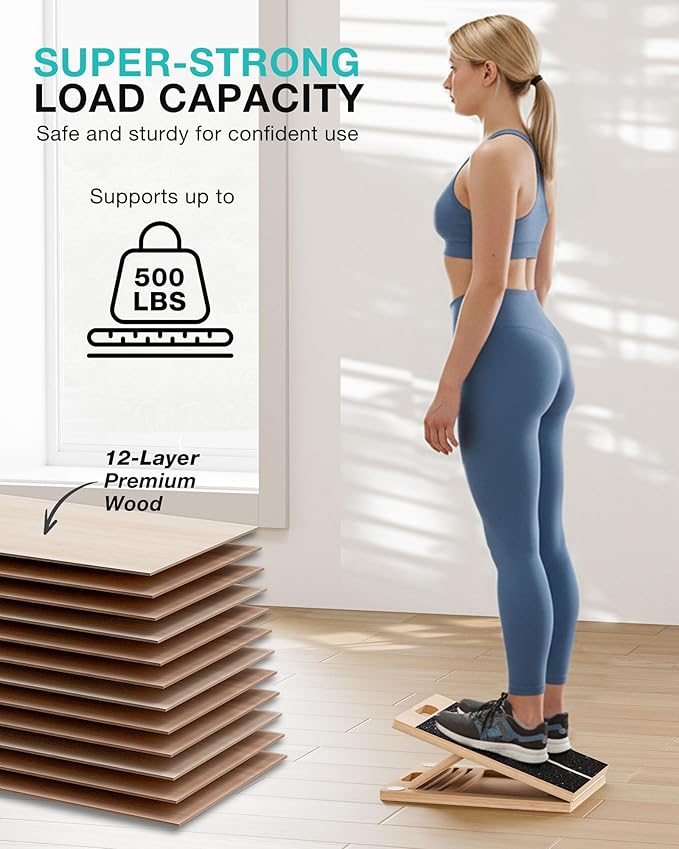 Slant Board for Calf-Stretching - Adjustable Wooden Incline Wedge for Squats and Balance, Portable Calf Stretcher for Ankle, Knee and Achilles Heel Support, Exercise Equipment for Therapy