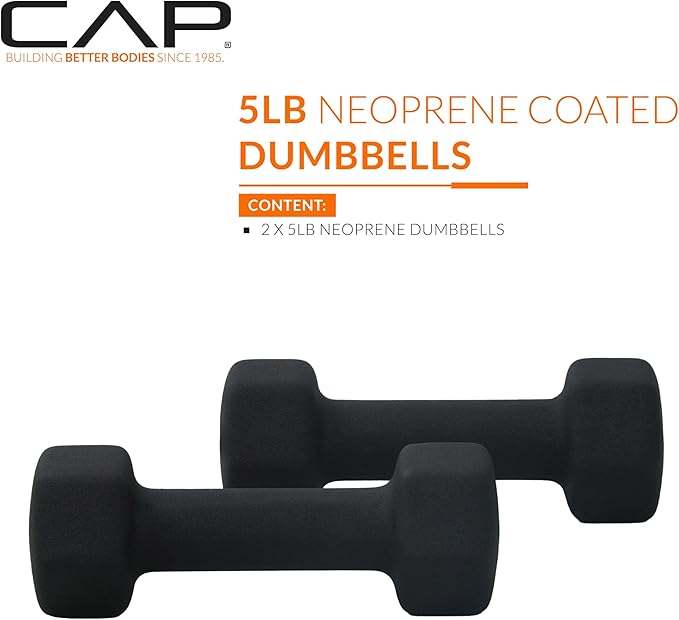 CAP Barbell 5 LB Neoprene Dumbbell Hand Weights - Pair | Black