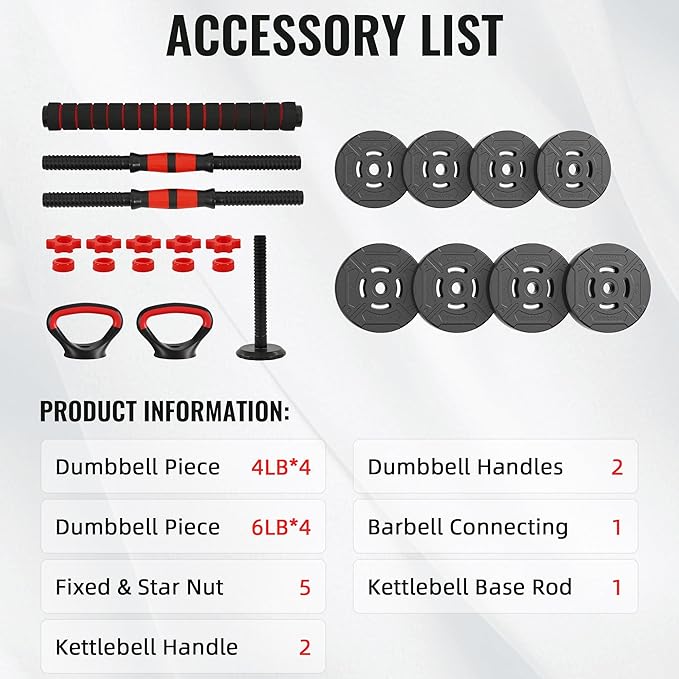 Fitvids Adjustable Dumbbell Set, 40/60LBS Free Weight Set, Multi-Functional Portable Changeable Dumbbell Barbell Kettlebell Set for Home, Multiple Style