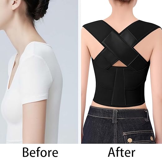 Posture Corrector for Women and Men Plus Size Full Back Support Brace Straightener Scoliosis Spine Upper Back Pain Relief Adjustable Shoulder Instant Posture Corrector with Hunchback (Black, Large)