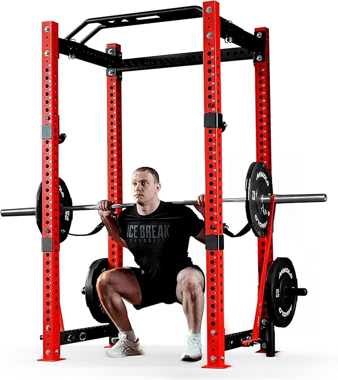 Mikolo 3"x3" Power Cage, Multi-Function Power Rack with LAT Pull Down Pulley System, Commercial Squat Rack for Home Gym with 3x3 Attachment, 1500 lbs Weight Capacity