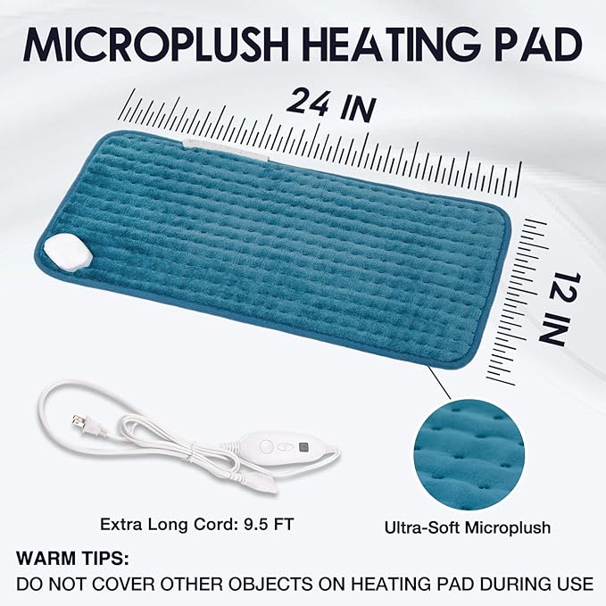 DAILYLIFE Heating Pad for Back Pain Relief, 12" x 24" Electric Heating Pads for Cramps, Back, Shoulder and Neck with 6 Heat Settings, Fast-Heating Technology, Auto Shut Off, UL Certification, Blue