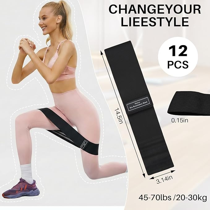 12 PCS Fabric Resistance Bands for Working Out, Booty Bands for Women and Men, Exercise Bands for Legs and Hip,Elastic Stretch Bands for Exercise Yoga Pilates Fitness Home Workout