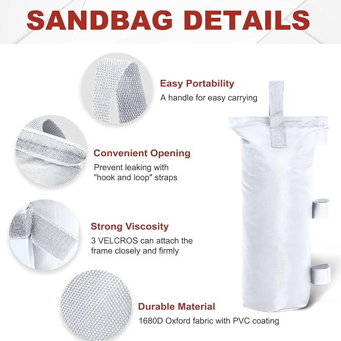 ABCCANOPY Canopy Weights Set of 4-150LBS Sand Bags for Pop up Tent, Weight Bags for Outdoor Gazebo, Trampoline, Pergola, White (Without Sand)