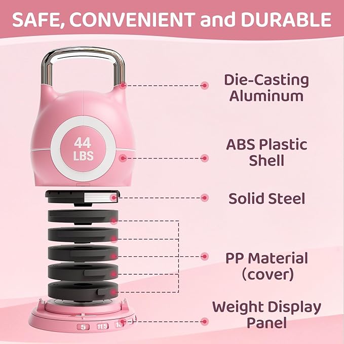 LIFERUN Adjustable Kettlebell Set - 7in1 Kettlebells, Choose 22.5 lb or 44 lb, Quick-Change Weight Dial & Safety Lock, Space-Saving Design, Full-Body Workout & Cross-Training