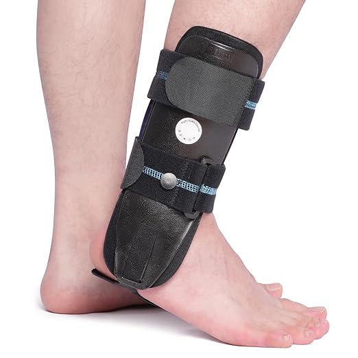 Velpeau Air Gel Foam Ankle Stabilizer Support Brace for Sprained Ankle, Ligament Injury, Tendonitis, Adjustable Rigid Stirrup Ankle Splint for Women and Men (Foam Version, Large, Right Foot)